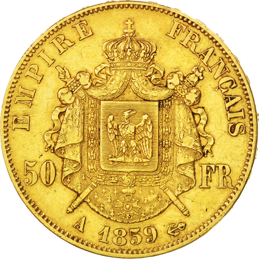 Francia, Napoleon III, Napoléon III, 50 Francs, 1859, Paris, BB, Oro, KM:785...