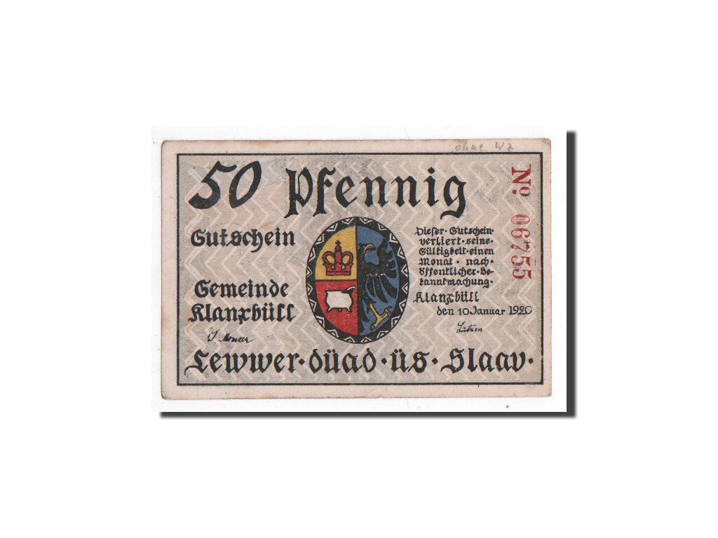 Germany, Klanxbüll, 50 Pfennig, drapeau, 1920-01-10, UNC(65-70), Mehl:704.1a