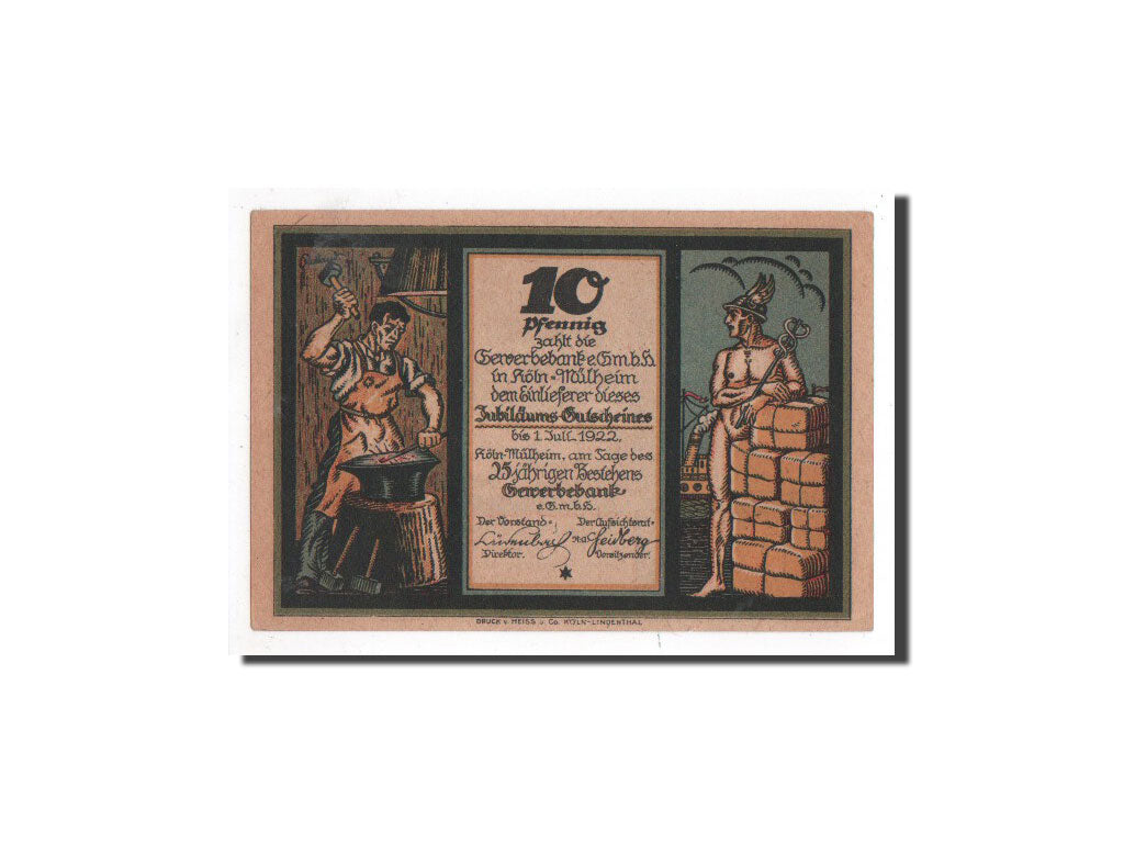 Banknote, Germany, Köln Mülheim, 10 Pfennig, bateau, O.D, Undated, UNC(65-70)