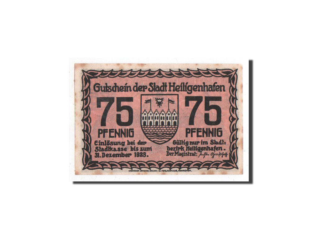 Banconote, Germania, Heiligenhafen, 75 Pfennig, Monument, O.D, Undated, FDS