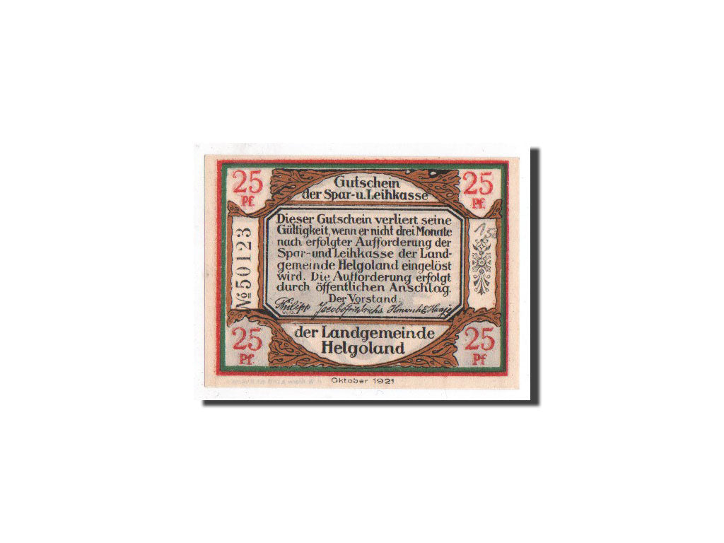 Banknote, Germany, Helgoland, 25 Pfennig, paysage, 1921, Undated, UNC(65-70)