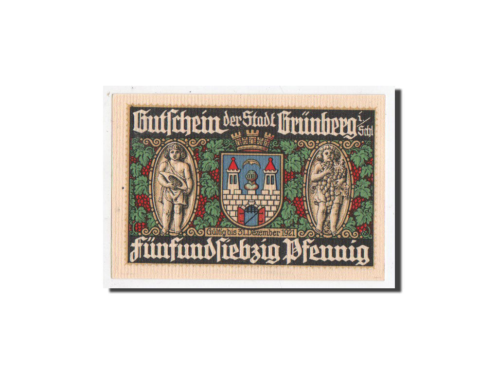 Banknote, Germany, Grunberg Stadt, 75 Pfennig, paysage, O.D, Undated