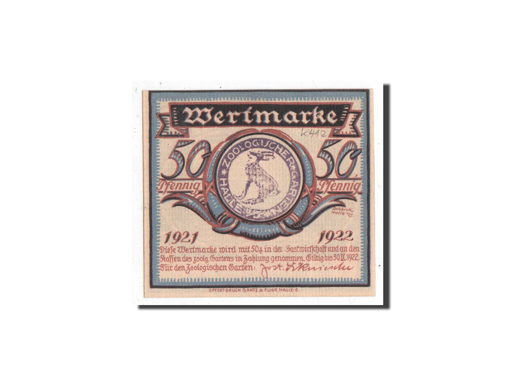 Banknote, Germany, Halle a.d. Saale, 50 Pfennig, hippopotame, 1921, Undated