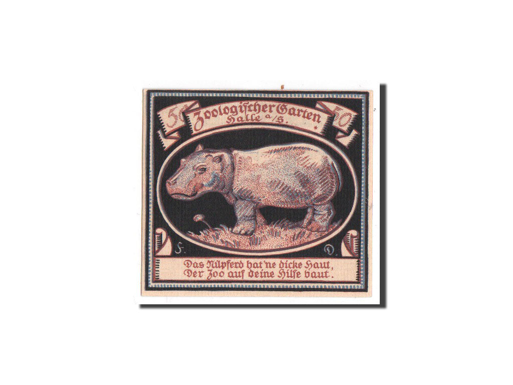 Banknote, Germany, Halle a.d. Saale, 50 Pfennig, hippopotame, 1921, Undated