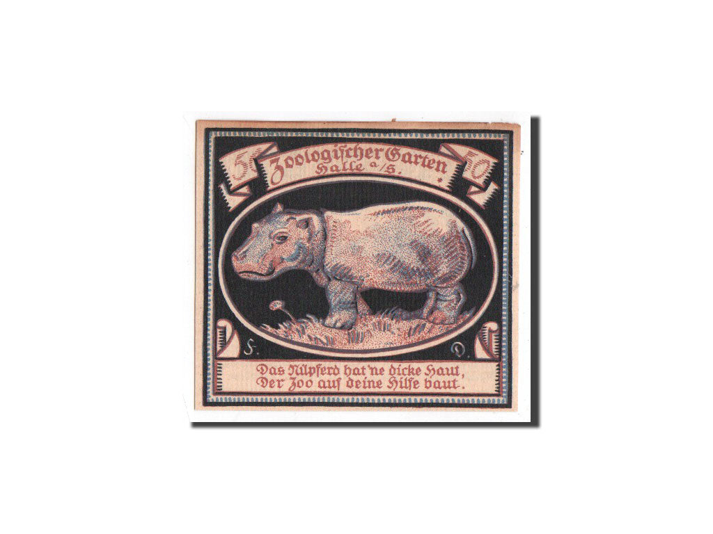 Banknote, Germany, Halle a.d. Saale, 50 Pfennig, hippopotame, 1921, Undated