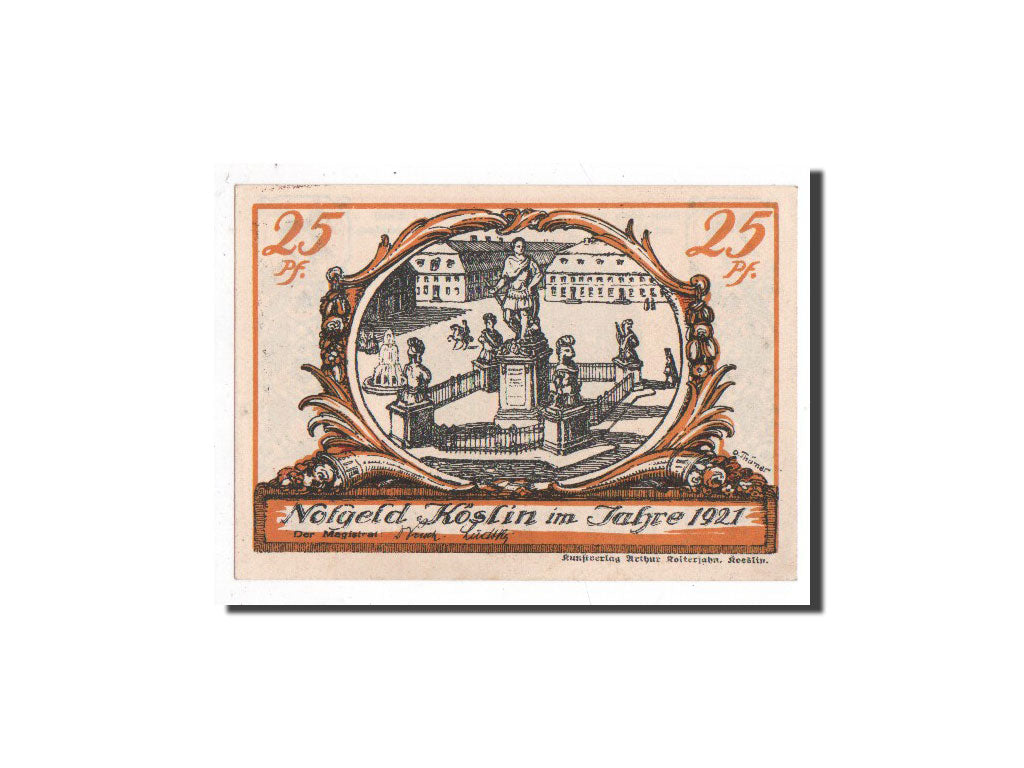 Banknote, Germany, köslin, 25 Pfennig, statue, 1921, Undated, UNC(65-70)