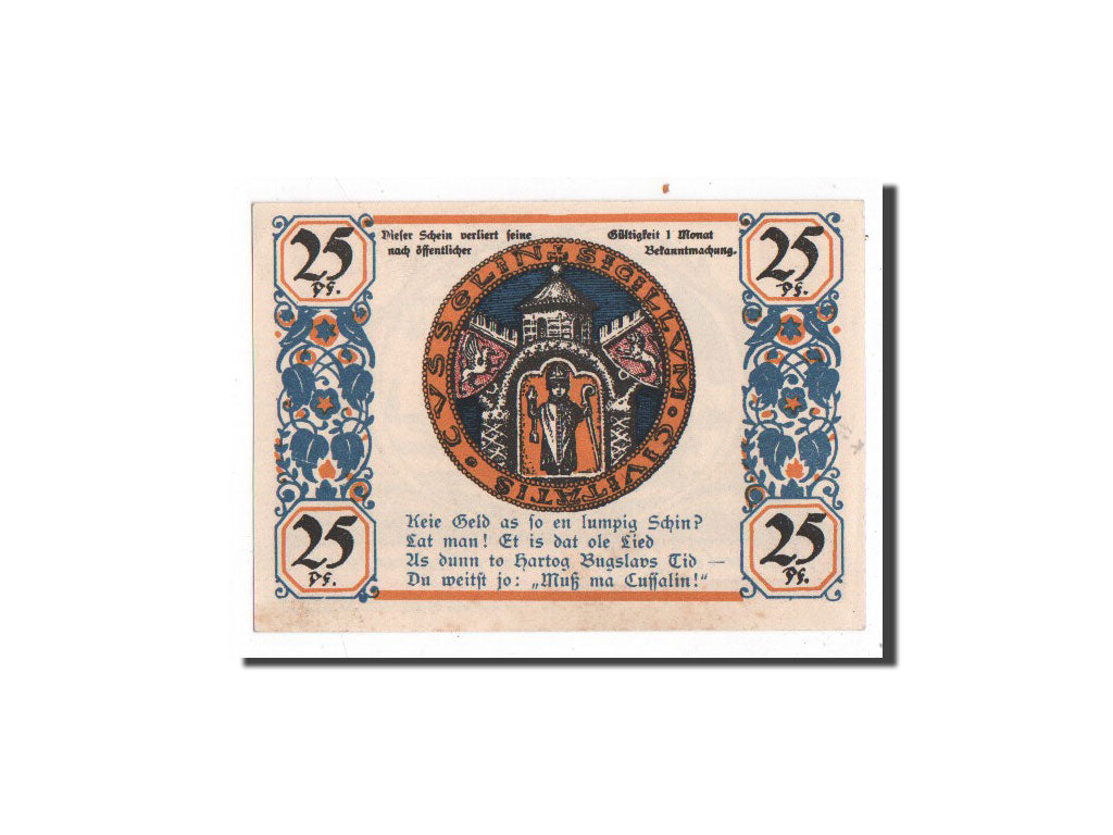 Banknote, Germany, köslin, 25 Pfennig, statue, 1921, Undated, UNC(65-70)