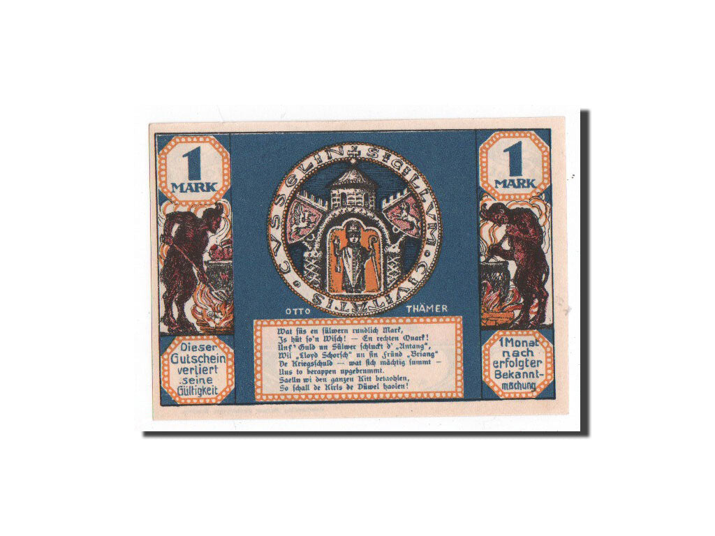 Banknote, Germany, köslin, 1 Mark, personnage, 1921, Undated, UNC(65-70)