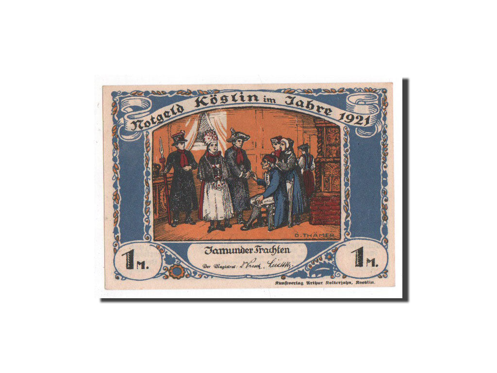 Banknote, Germany, köslin, 1 Mark, personnage, 1921, Undated, UNC(65-70)