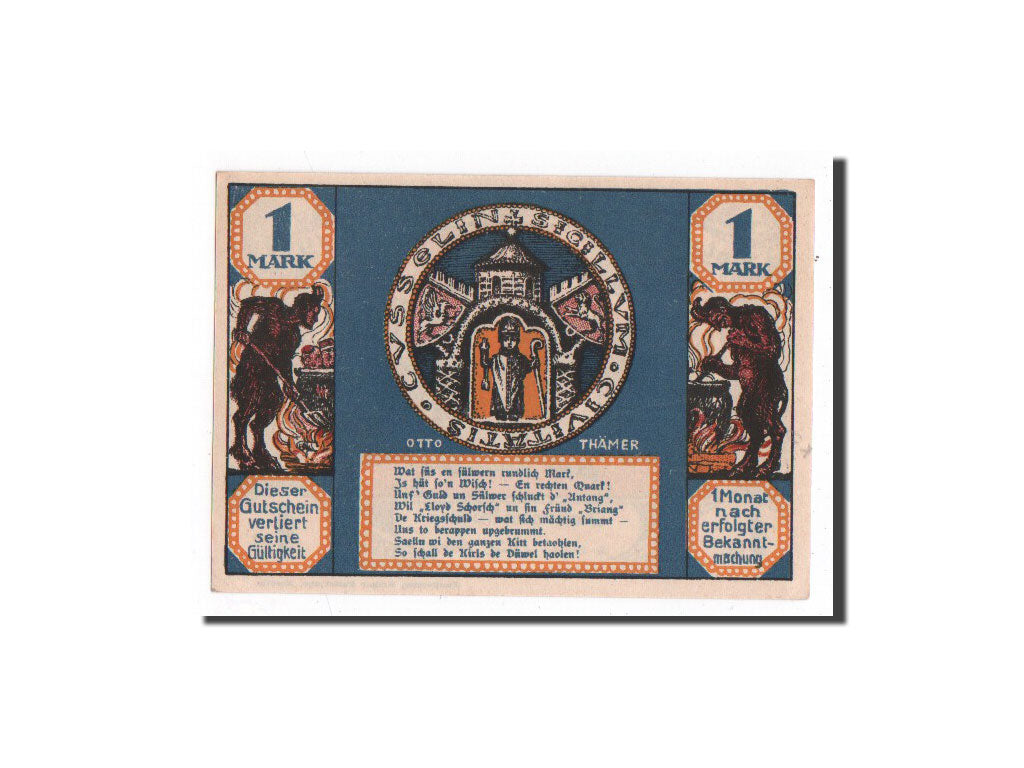 Banknote, Germany, köslin, 1 Mark, personnage, 1921, Undated, UNC(65-70)