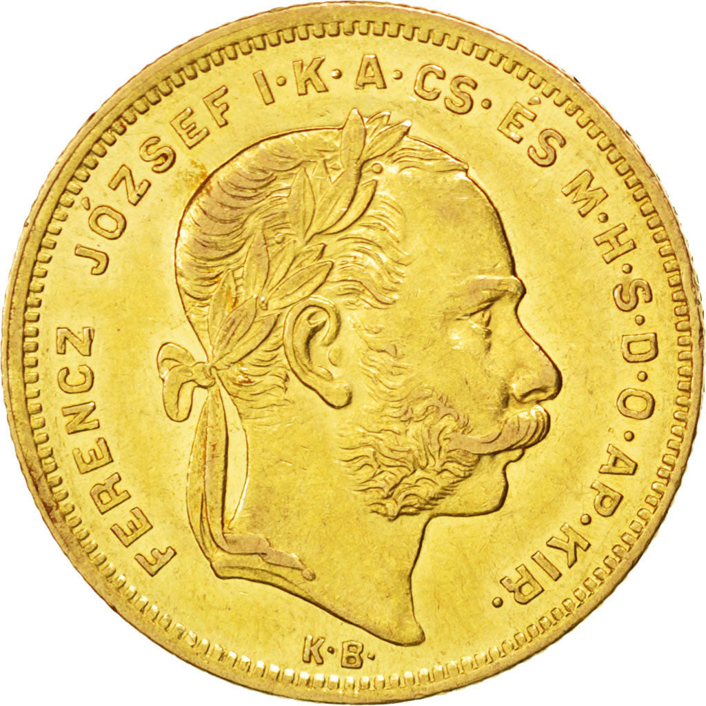 Coin, Hungary, Franz Joseph I, 8 Forint 20 Francs, 1878, Kremnitz, AU(55-58)