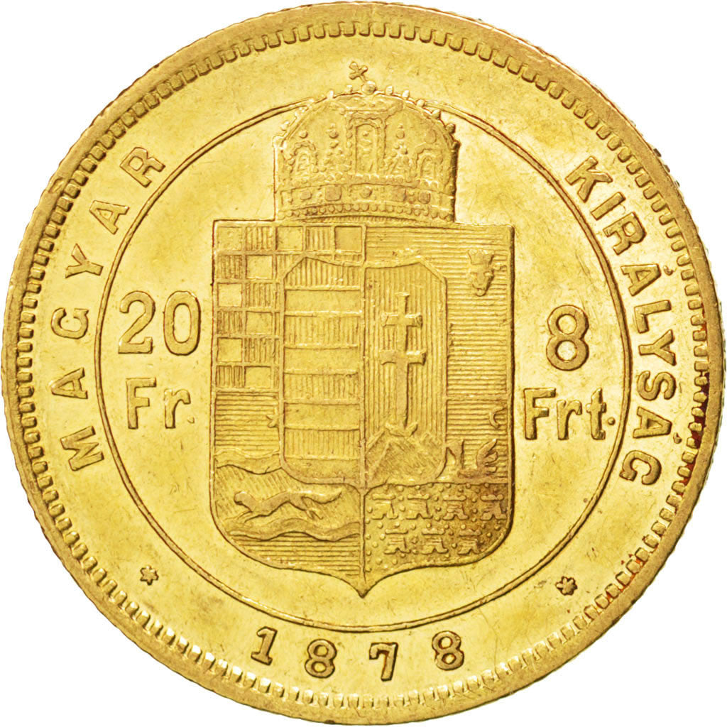 Coin, Hungary, Franz Joseph I, 8 Forint 20 Francs, 1878, Kremnitz, AU(55-58)