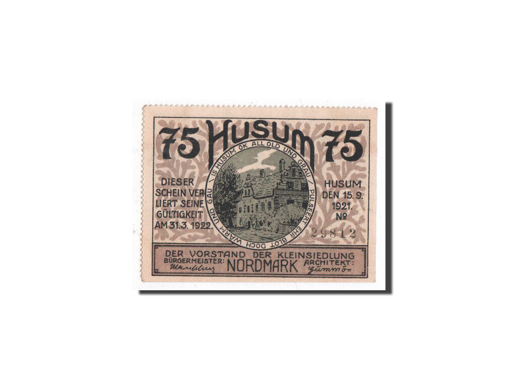 Banknote, Germany, Husum, 75 Pfennig, Eglise, 1921, 1921-09-15, UNC(65-70)
