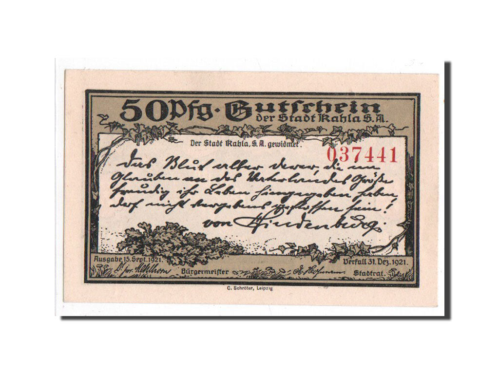 Geldschein, Deutschland, Kahla, 50 Pfennig, château, 1921, 1921-09-15, UNZ