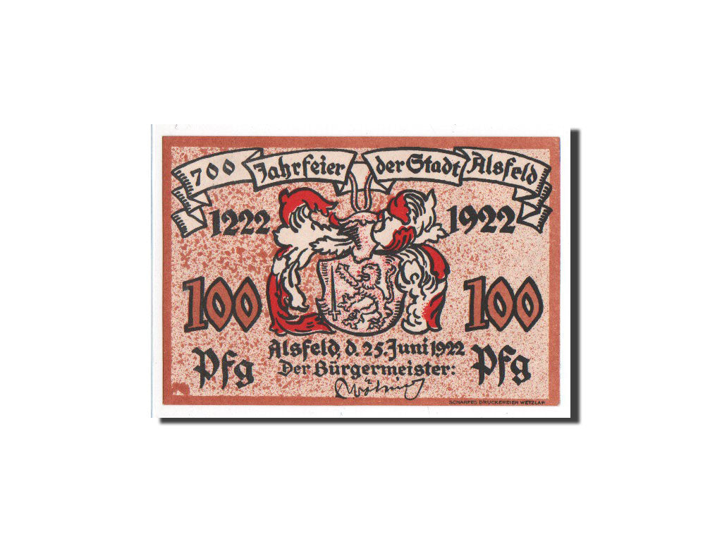 Germany, Alsfeld, 100 Pfennig, Ville, 1922, 1922-06-25, UNC(65-70), Mehl:16.1