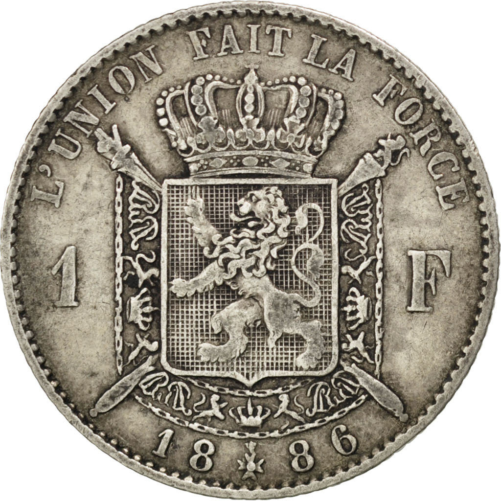 BELGIUM, Franc, 1886, KM #28.1, EF(40-45), Silver, 4.90