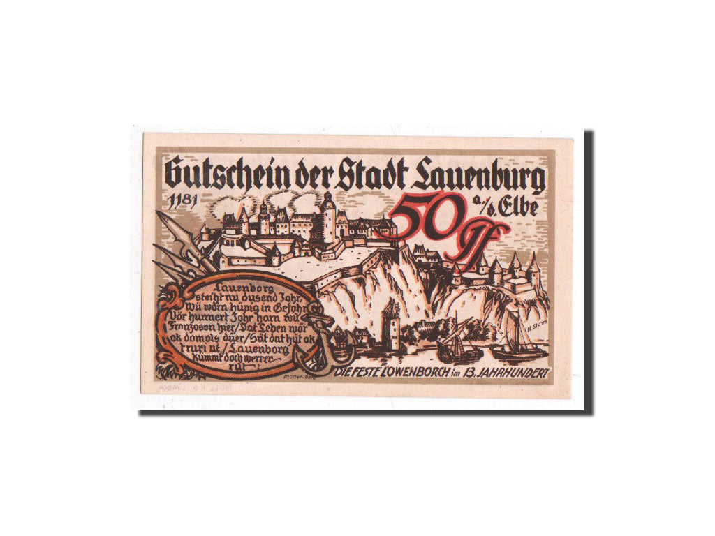 Billet, Allemagne, Lauenburg a.d. Elbe, 50 Pfennig, paysage, 1921, 1921-07-01