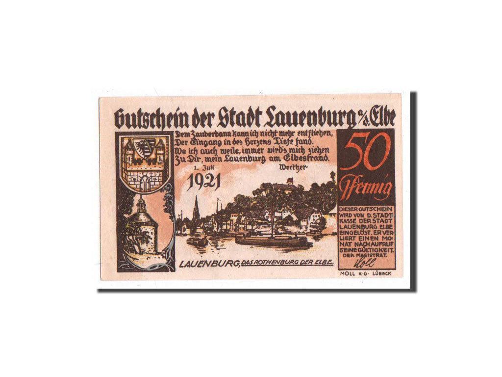 Billet, Allemagne, Lauenburg a.d. Elbe, 50 Pfennig, paysage, 1921, 1921-07-01