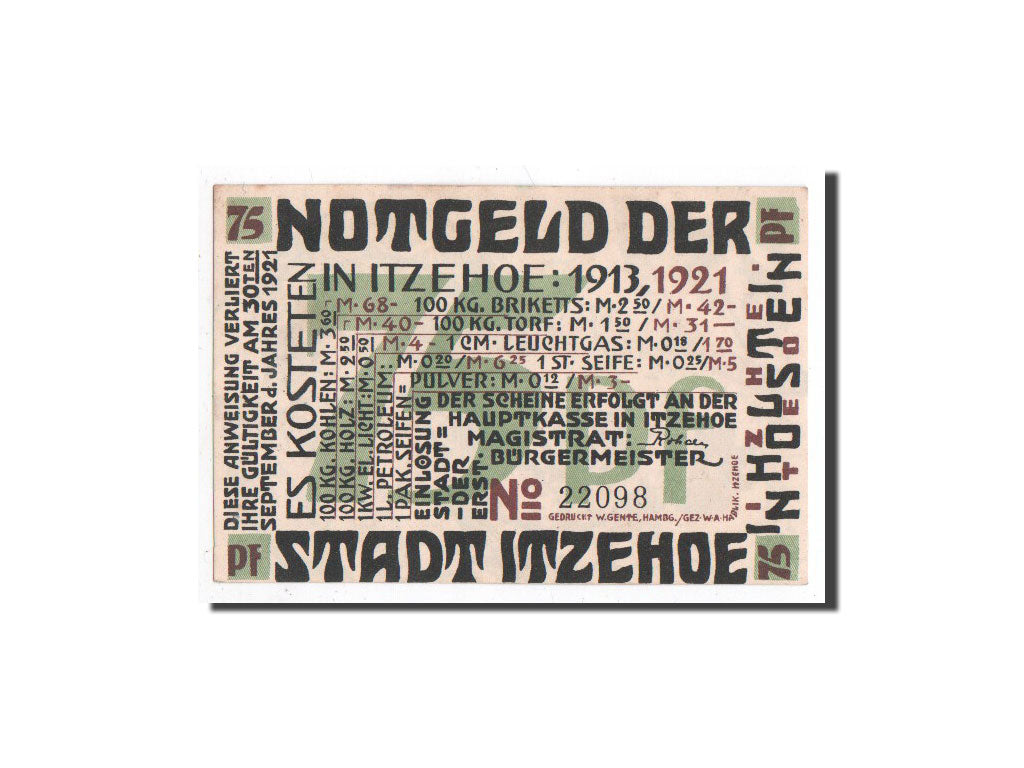 Germany, Itzehoe, 75 Pfennig, coq, Undated, UNC(65-70), Mehl:649.5a