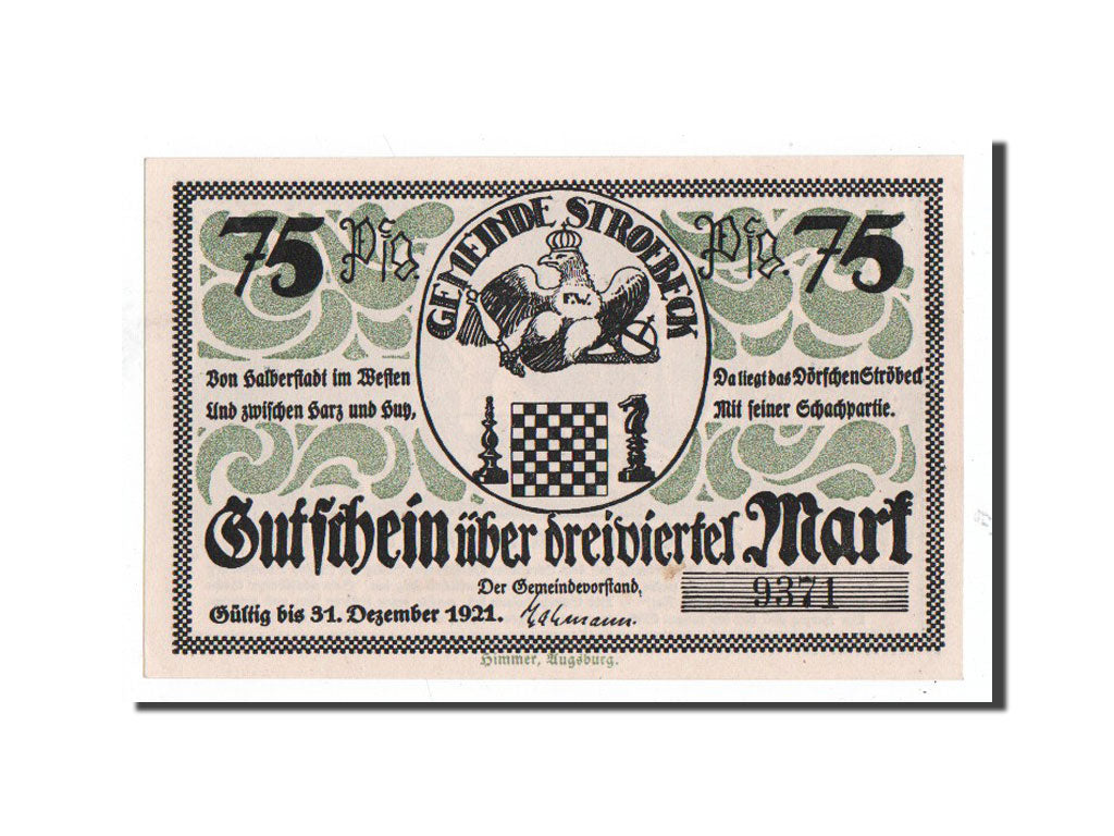 Germany, Stroebeck, 75 Pfennig, jeu d'échec, Undated, UNC(65-70), Mehl:1285.2