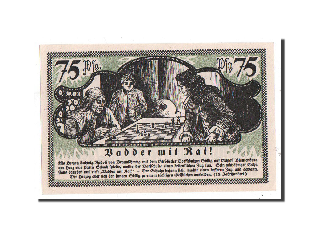Germany, Stroebeck, 75 Pfennig, jeu d'échec, Undated, UNC(65-70), Mehl:1285.2