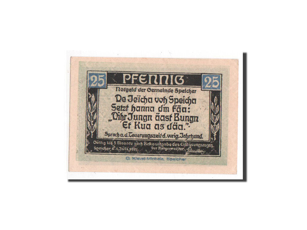 Allemagne, Speicher i Eifel, 25 Pf, Citation, 1921-07-01, NEUF, Mehl:1249.1