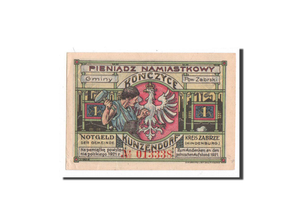 Banconote, Germania, Kunzendorf, 1 Mark, personnage, 1922, 1922-03-01, FDS