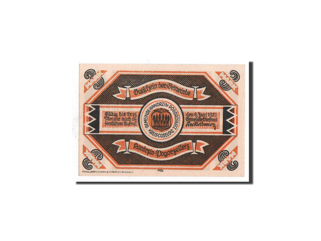Germania, Kandrzin, 3 Mark, paysage, 1921, 1921-06-06, FDS, Mehl:675.1