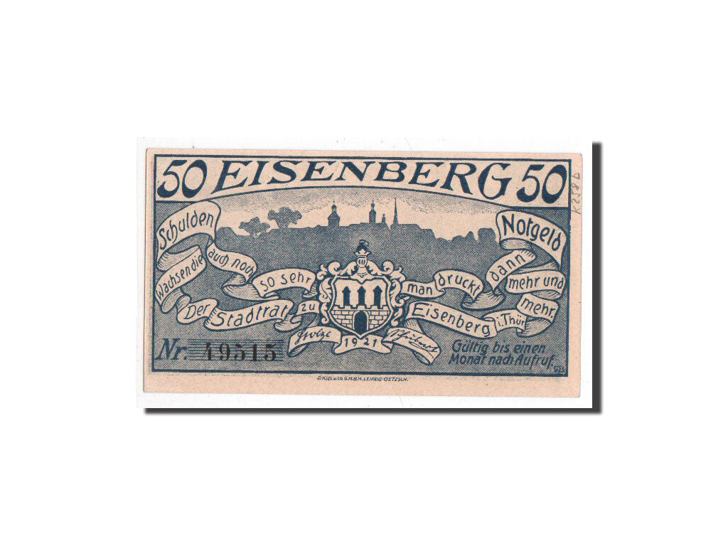 Banknote, Germany, Eisenberg Stadt, 50 Pfennig, personnage, 1921, Undated