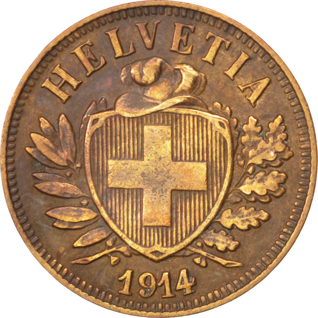 SWITZERLAND, 2 Rappen, 1914, Bern, KM #4.2, EF(40-45), Bronze, 20, 2.54