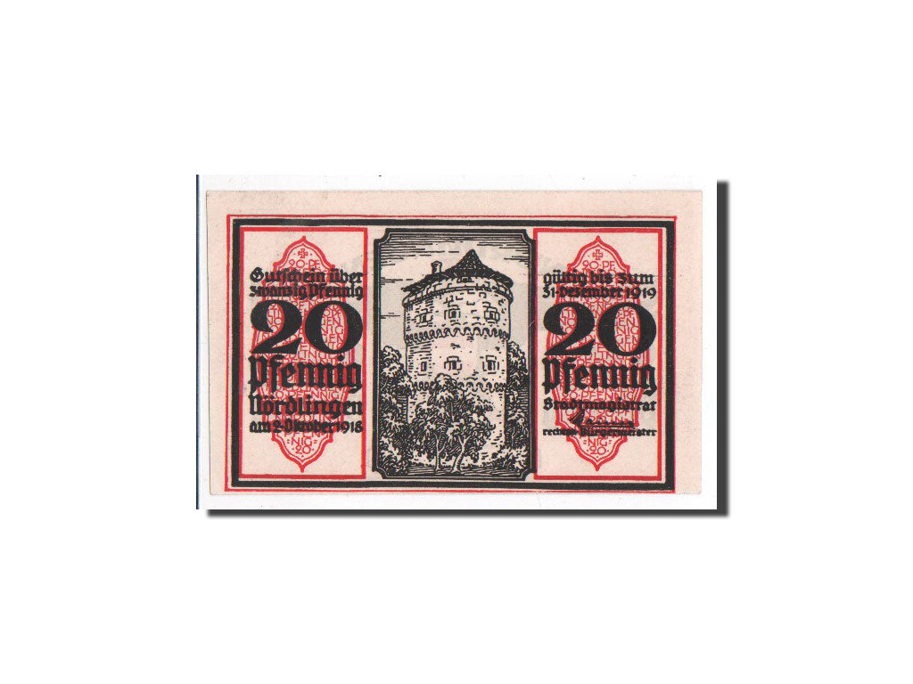 Germany, Nordlingen, 20 Pfennig, chateau 1, 1918-10-02, UNC(65-70), Mehl:978.1
