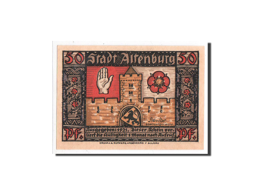 Banknote, Germany, Altenburg Stadt, 50 Pfennig, château, 1921, Undated