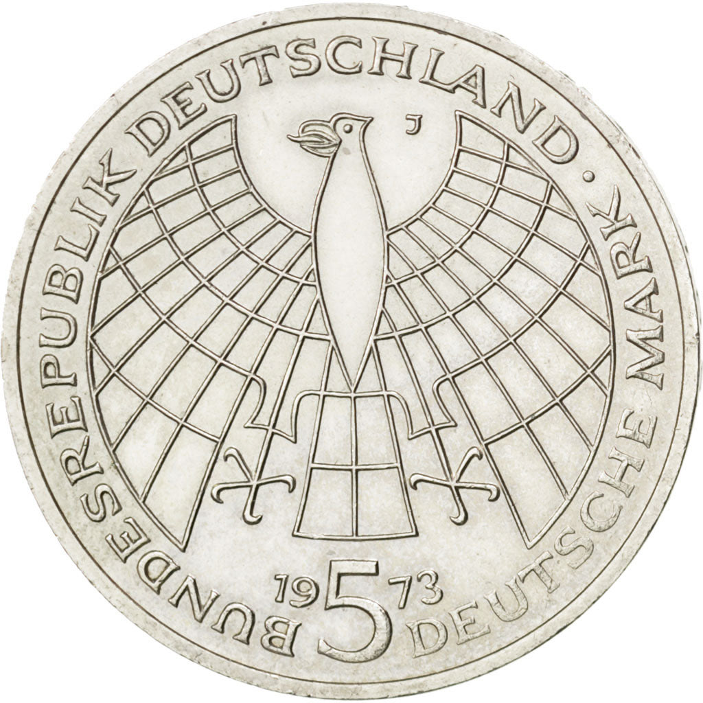 GERMANY - FEDERAL REPUBLIC, 5 Mark, 1973, Hamburg, KM #136, AU(55-58), Silver,..