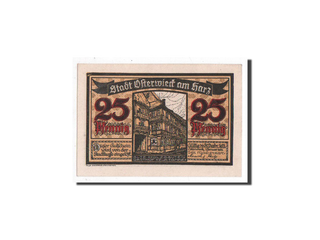 Billet, Allemagne, Osterwieck a. Harz Stadt, 25 Pfennig, personnage, 1921