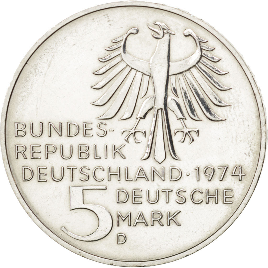 Münze, Bundesrepublik Deutschland, 5 Mark, 1974, Munich, Germany, VZ, Silber