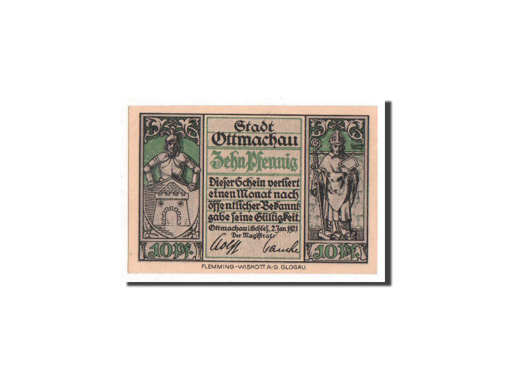 Biljet, Duitsland, Ottmachau, 10 Pfennig, paysage, 1921, 1921-01-02, NIEUW