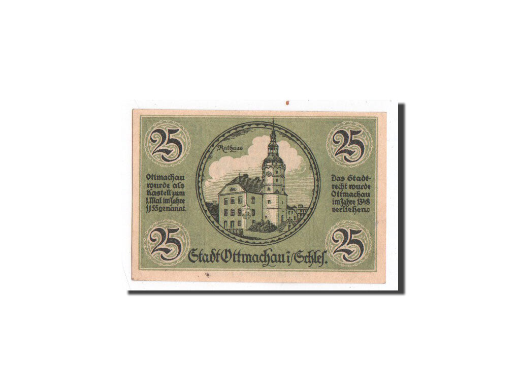 Banknote, Germany, Ottmachau, 25 Pfennig, Eglise, 1921, 1921-01-02, UNC(65-70)