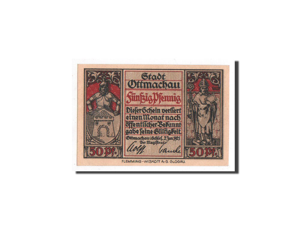 Banknote, Germany, Ottmachau, 50 Pfennig, paysage, 1921, 1921-01-02, UNC(65-70)