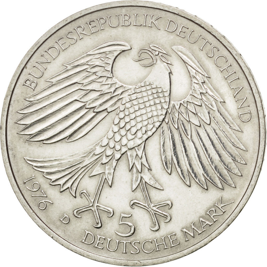 GERMANY - FEDERAL REPUBLIC, 5 Mark, 1976, Munich, KM #144, AU(55-58), Silver,...