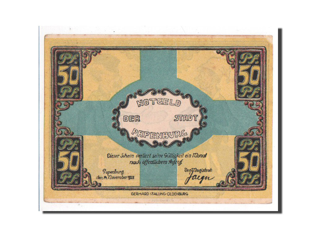 Banknote, Germany, Papenburg, 50 Pfennig, personnage, 1921, 1921-11-14