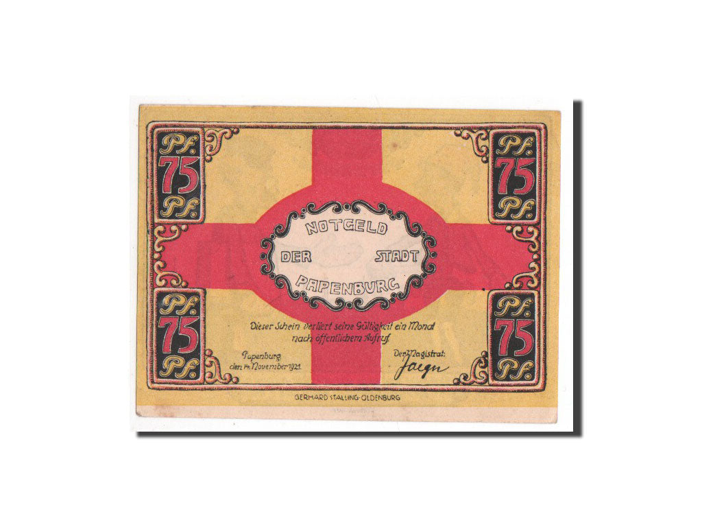 Banknote, Germany, Papenburg, 75 Pfennig, personnage, 1921, 1921-11-14