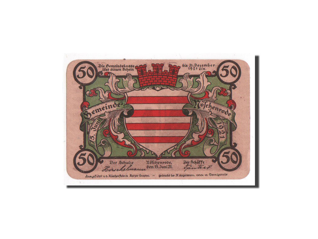 Banknote, Germany, Noschenrode Gemeinde, 50 Pfennig, personnage 1, 1921