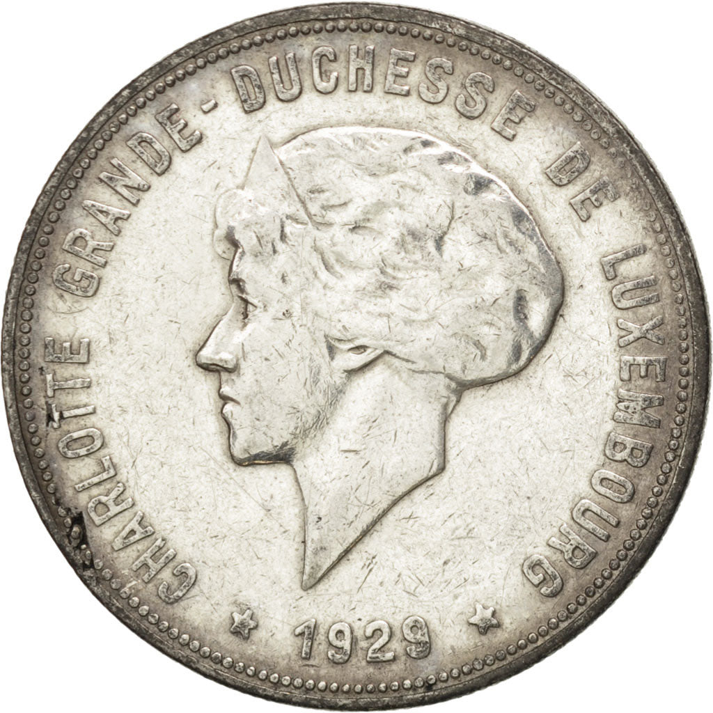 LUXEMBOURG, 10 Francs, 1929, KM #39, EF(40-45), Silver, 13.13