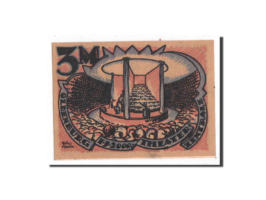 Germany, Oldenburg, 3 Mark, théatre, 1922-05-21, UNC(65-70), Mehl:1018.1