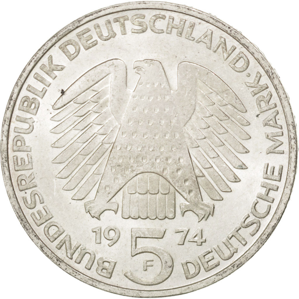 Allemagne, République Fédérale, 5 Mark, 1974 F, Stuttgart, KM 138