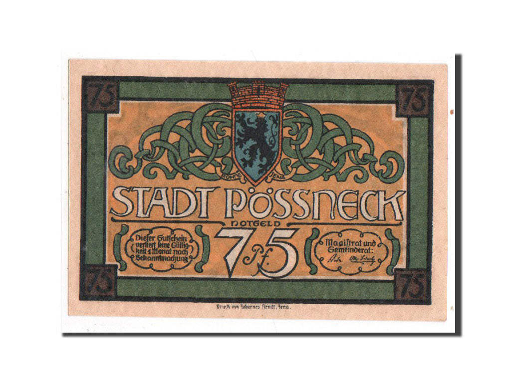 Germany, Possneck, 75 Pfennig, maison, Undated, UNC(65-70), Mehl:1066.1