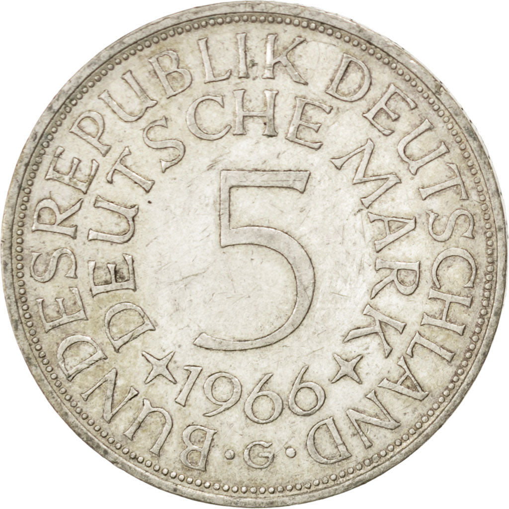 Coin, GERMANY - FEDERAL REPUBLIC, 5 Mark, 1966, Karlsruhe, AU(50-53), Silver