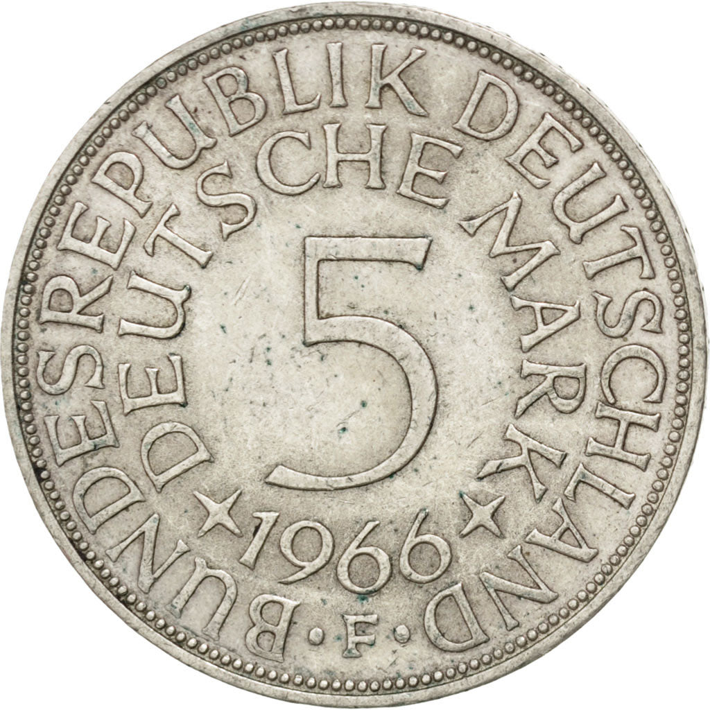 Moneta, GERMANIA - REPUBBLICA FEDERALE, 5 Mark, 1966, Stuttgart, BB+, Argento