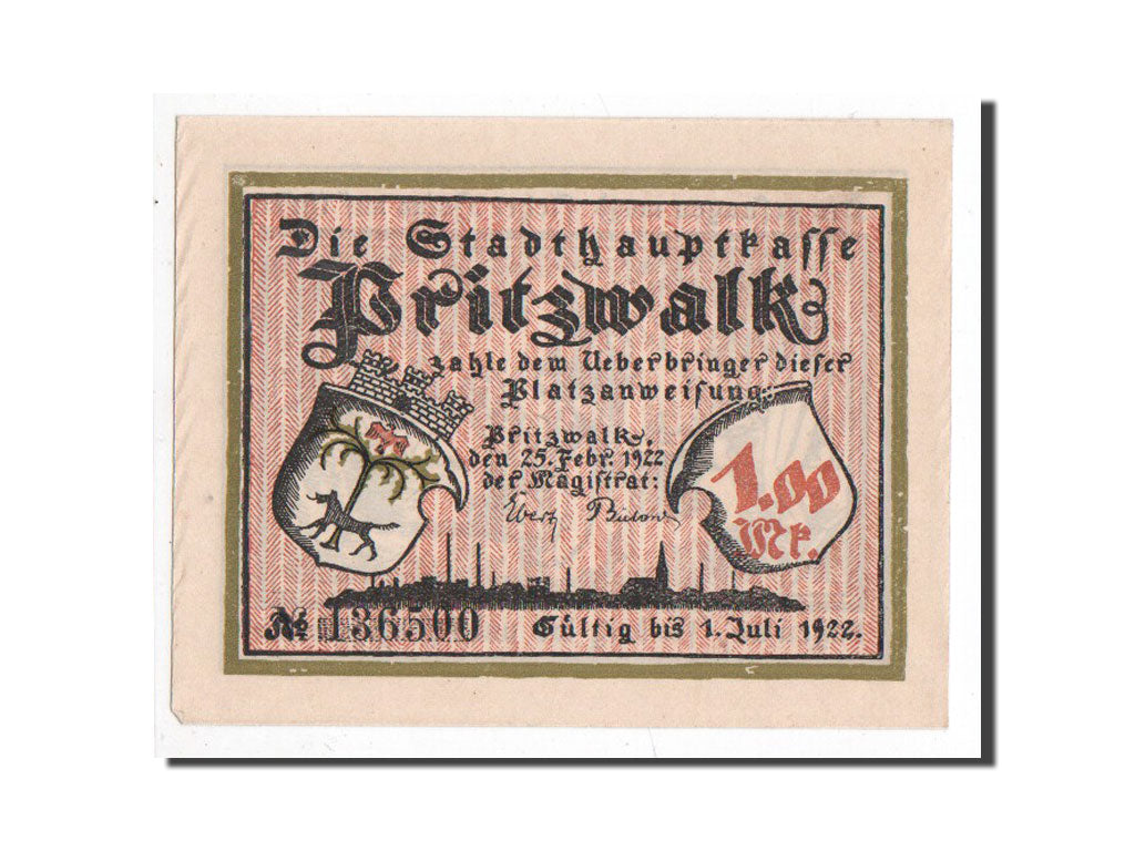 Banknote, Germany, Pritzwalk, 1 Mark, personnage 1, 1922, 1922-02-25
