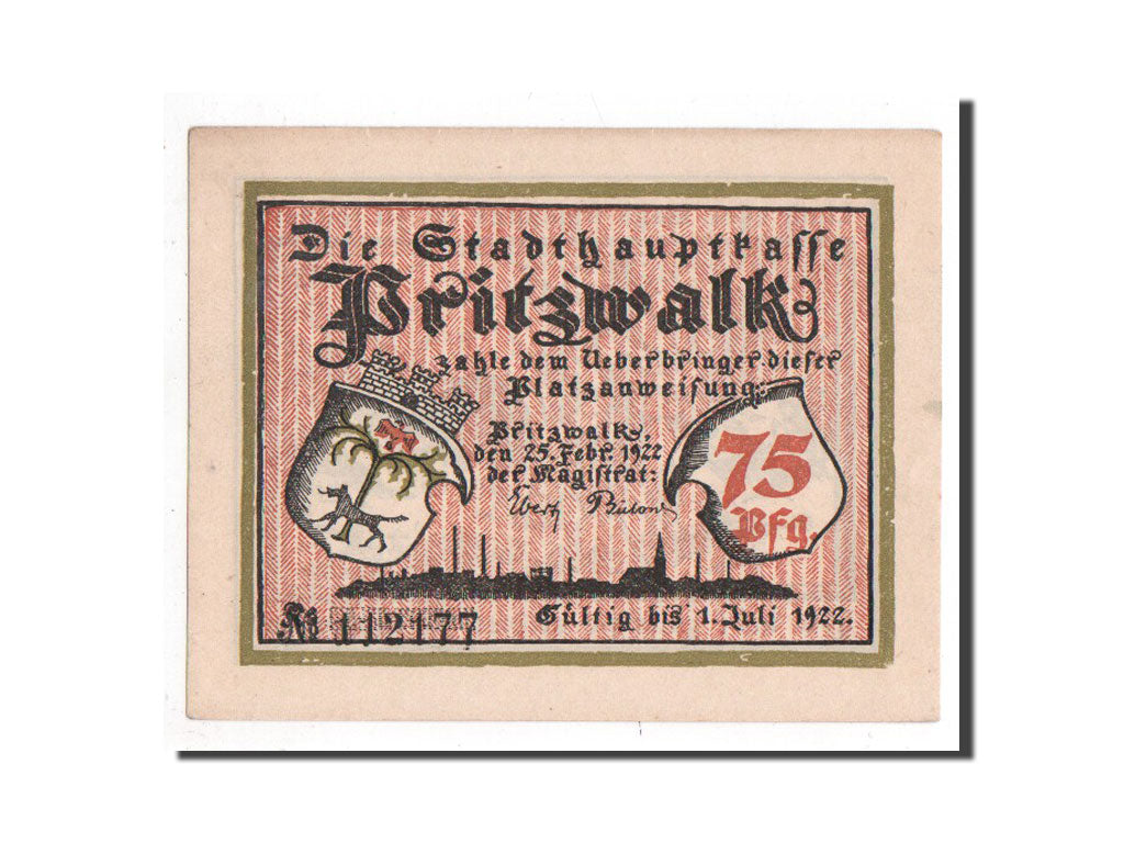 Banknote, Germany, Pritzwalk, 75 Pfennig, personnage 1, 1922, 1922-02-25